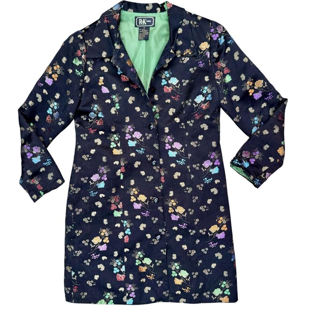 Vintage Y2K R&K Silk Brocade Jacket Floral Chinoiserie Evening Jacket - US 12
